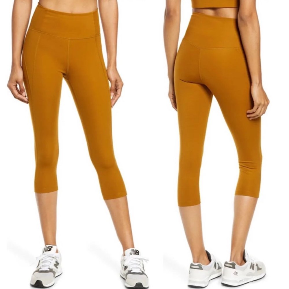 Girlfriend Collective Saddle Mustard Yellow High Waist Capri Leggings